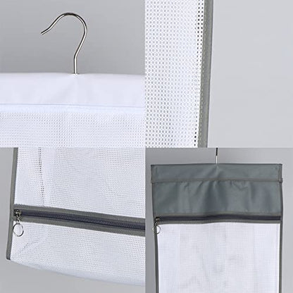 Jelier Hanging Mesh Laundry Basket,Collapsible Fabric Laundry Hamper with Rotatable Hanger,Portable Storage Bag for Apartment,RV,Camper,Cabin,College Dorm Use (white)