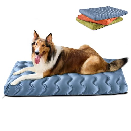 Washable Dog Bed, Cooling Dog Crate Bed Mat with Memory Foam, Water-Resistant Outdoor Dog Bed for Large Medium Small Dogs - color: blue, size: 36"L x 27"W x 3"Th