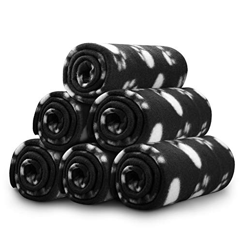 Comsmart Dog Blankets for Small Dogs, 6 Pack Puppy Blanket Cute Paw Print Pet Blanket for Dog, Puppy, Cat, Kitten, 24x28 inches, Black - color: Black, size: 6 Pack of 24x28 Inches