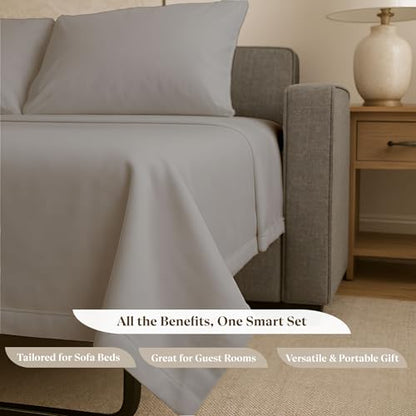 Soft & Luxurious Full Sleeper Sofa Bed Sheet Set - Premium Quality 100% Cotton Sheets, 4-Piece Solid Bedding Sets, Fits RV & Sofabed Mattresses up to 8" Deep, Light Grey - color: 03-light Grey, size: Full 8" Deep