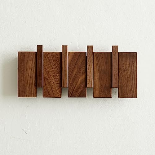 QUELLANCE Wooden Coat Hooks Wall Mounted, Coat Rack Hanger Wall Mount with 4 Hooks, Heavy Duty Coat Hooks for Hanging Coats/Keys/Hats/Robe&Towels/Plants/Bags, Home Decor Gift, Walnut - size: 4 Hooks