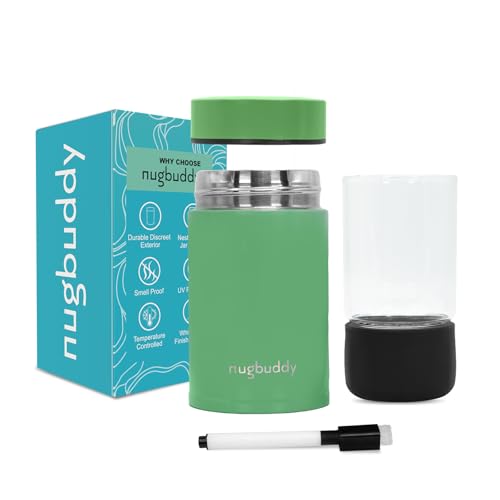 nugbuddy Mini Airtight Storage Container - Vacuum Sealed Insulated w Nested Glass Jar - UV Protection, Temperature Controlled Stainless - Whiteboard Finish w Marker Included - 100 ml (1/4 Oz) - color: Mint, size: 100 ML