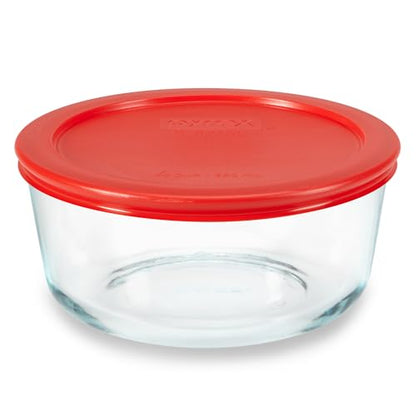 Pyrex Simply Store Glass Food Storage Container, Snug Fit Non-Toxic Plastic BPA-Free Lids, Freezer Dishwasher Microwave Safe, 4 Cup - size: 4 Cup