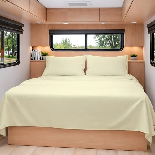 KRISHNA Full Size 4 Piece Egyptian Cotton Sheet Set, Luxury Hotel Quality Ivory Solid Bed Sheets, Soft Breathable Cooling Bedding, 6-10 Inch Deep Pocket Fitted Sheet - color: Ivory Solid, size: Full : 54" x 75"