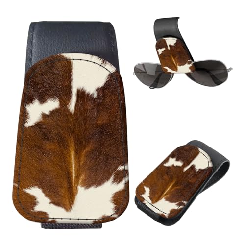 Sunglasses Holder for Car Visor, PU Leather Glasses Clip Organizer, Cute Magnetic Eyeglass Holder for Vehicle Sun Visor, Car Interior Accessory for Women & Men Brown Cow Hide - color: Brown Cow Hide
