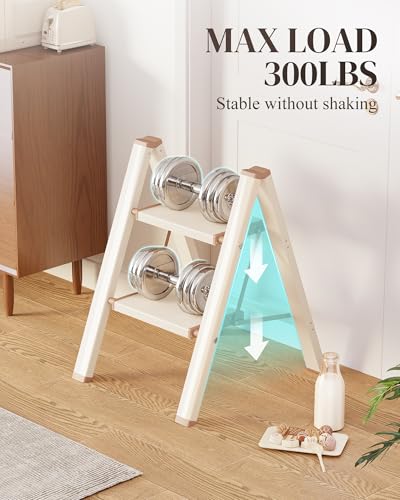 2 Step Ladder, Folding Step Stool with Wider Pedal, Anti-Slip Feet & Non Slip Stripes, Aluminum Sturdy Material, 300Lbs Capacity, Elegant Look of Cream Chocolate Better Matches Your Home - color: Cream Chocolate, size: 2 Step