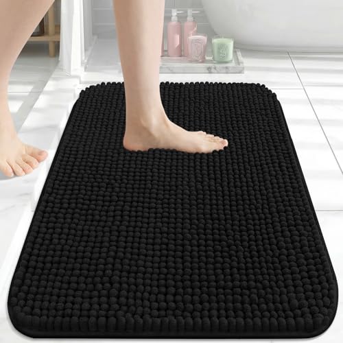 Arotive Bathroom Rugs 24" x 16", Ultra Soft Absorbent Chenille Bath Rugs, Non-Slip Rubber Backing, Machine Washable Bath Mats for Bathroom Floor, Tub and Shower, Home Decor Accessories, Black - color: Black, size: 24" X 16"