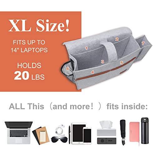 Surblue Bedside Caddy Felt Bed Storage Organizer Hanging Bag with Tissue Box and Water Bottle Pocket for Mattress, Sofa, Bunk Bed, Light Gray - color: Light Gray