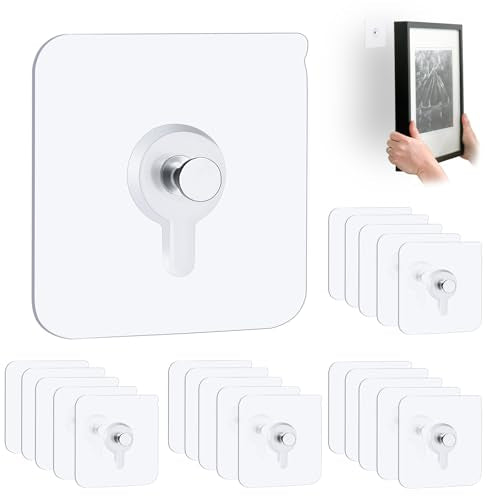22 Pcs Drill Free Adhesive Wall Hooks, 20 lb Capacity Picture Hanging Hooks, Heavy Duty Picture Hangers Without Nails Strong Hold for Bathroom, Kitchen & Entryway - size: 2.2 inch