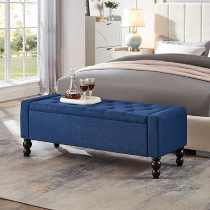 50" W Storage Ottoman Bench with Safety Hinge, Load up to 660 lb Ottoman with Storage, Upholstered Tufted Entryway Bench with Seating for Living Room, Bedroom, Entryway, Blue - color: Blue