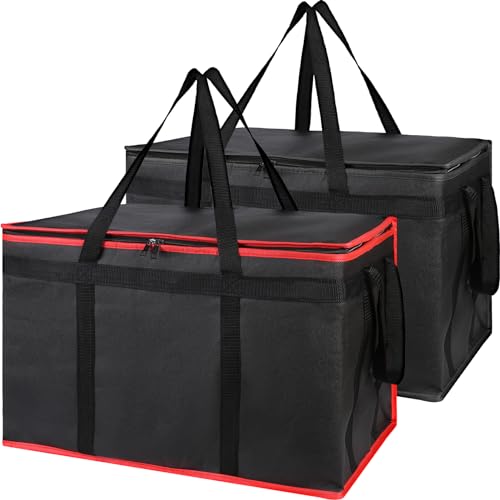 Bodaon 2-Pack Insulated Food Delivery Bag, XXX-Large Meal Grocery Tote Insulation Bag for Hot and Cold Food, Commercial Warming, Large Capacity Reusable Shopping Bags, Cooler Bags (Black + Black-Red) - color: Black + Black-Red, size: XXX-Large (Without Ha