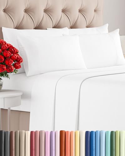King 6 Piece Sheet Set - Comfy Breathable & Cooling - Ultra Soft Hotel Luxury Bedding Set with 8-16 Inch Deep Pockets - 1 Flat & 1 Fitted Sheet & 4 Pillowcases - Cozy, Wrinkle Free & Easy Care - White - color: 01 - White, size: King