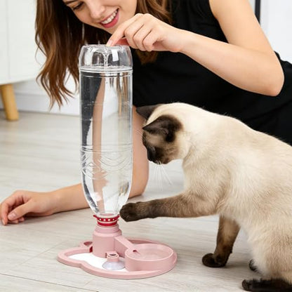 Cat Water Fountain Stand, Automatic Anti-Tipping Pet Supplies, Kitten Water Bottle Basin Stand, Pet Wa-TER Dispenser Station Stands for Puppy Kitten Breed Balcony - color: Pink