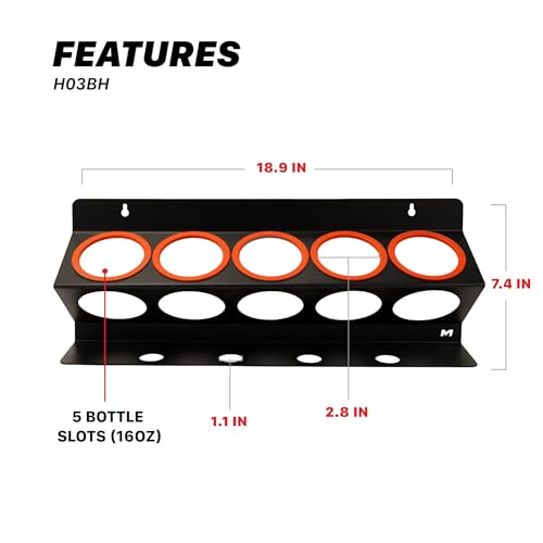 Maxshine Universal Detailing Spray Bottle Holder – Mobile Detailing & Car Garage Organizer, Holds 5 Bottles (16oz) with 4 Small Holes – Lightweight Design, Easy Wall Mounting