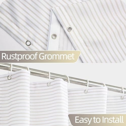 Boho Shower Curtain for Bathroom 48x72 inches White Grey Lines Waterproof Shower Curtain Set with Hooks Bohemian Stripe Fabric Stall RV Shower Curtains - color: Beige, size: 48"W x 72"L (Pack of 1)