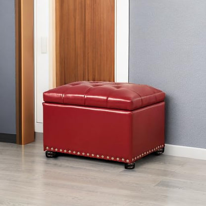 Joveco Leather Storage Ottoman, 24" Rectangle Square Bench Foot Rest Stool for Bedroom Living Room, Red - color: Red