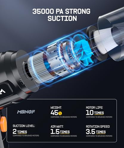 MBNGF Car Vacuum Portable Cordless,35000PA High Power Suction & Blower, Handheld Vacuum Cleaner for Car, Home, Desktop, Keyboard,Birthday Gifts for Men Dad Husband(Midnight Black)