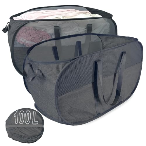 Extra Large Mesh Pop Up Laundry Hamper 2 Pack,100L Collapsible Laundry Baskets, Dirty Clothes Hamper with Reinforced Handles, Folding Hampers for Travel, Nursery, Dorm or Home. Black - color: Black, size: 2-Pack Standard