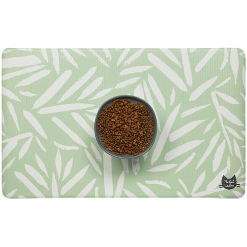 The Cat Ladies Cat Feeding Mat - Waterproof & Dishwasher Safe Small Pet Eating Placemat - Cat & Dog Food Mats for Food and Water Bowl - Protect Floors from Mess - Tropical Leaves - color: Tropical Leaves A