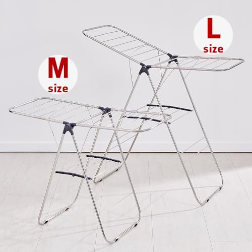 TRES BELLE L-Size Stainless Steel Gullwing Clothes Drying Rack, Foldable Heavy Duty Metal Laundry Dryer with Secure-Rod & 4 Bottom Bars for Sweater, Towel, Socks, Indoor Outdoor Use - size: Large