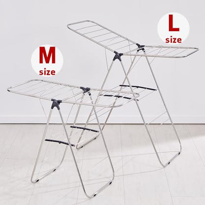 TRES BELLE L-Size Stainless Steel Gullwing Clothes Drying Rack, Foldable Heavy Duty Metal Laundry Dryer with Secure-Rod & 4 Bottom Bars for Sweater, Towel, Socks, Indoor Outdoor Use - size: Large