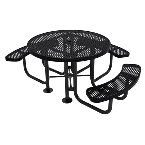 COATEDOUTDOORFURNITURE Heavy-Duty Portable Outdoor Picnic Table with Umbrella Hole, Punched Steel Patio Dining Furniture Made in America (46" Round Top, Black) - color: Black, size: 46 In, Round 3-Seat, Punched Steel
