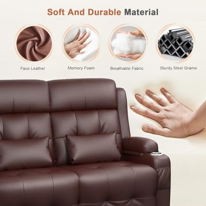 Power RV Loveseat Recliner Sofa, Reclining Loveseats Couch for RV Furniture, Home Theater Seating with Heat Massage, USB, Insert Pockets, Cup Holders, 150° Wall Hugger RV Recliners Sleeper Sofas - color: Brown, size: Loveseat-G1-Power