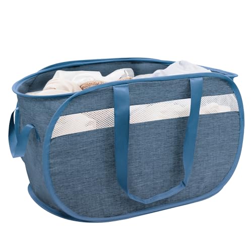 Collapsible Laundry Baskets, Foldable Tear Proof Pop Up Hamper with Reinforced Carry Handles, Durable Laundry Hamper for Home, Laundry, Bathroom, Dorm or Travel (Blue) - color: Blue(Cationic), size: 1 Pack