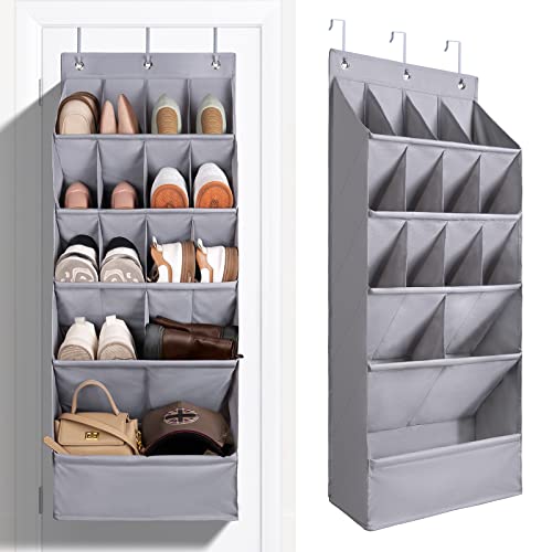FENTEC 1 Pack Over-the-Door-Shoe-Organizers,Hanging Organizers with Large Pocket Shoe Holder Hanging Shoe Rack for Closet Shoe Organizer for Wall, Over Door Organizer with 15 Pockets Gray - color: GREY, size: 18+ Pairs