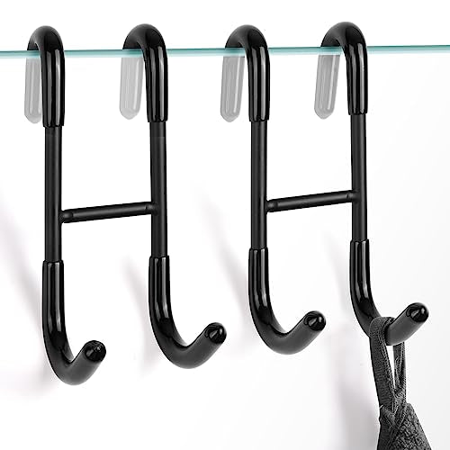NINETREX Shower Door Hooks,Over Glass Door Hooks for Bathrooms Frameless Glass,Heavy Duty SUS 304 Stainless Steel Hook for Towels,Squeegee,Loofah,Shaver,Robe,2 Pack,Black - color: Black, size: 4.7Inch-2 Pack