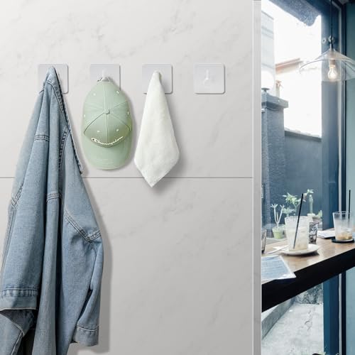 Fotosnow White Adhesive Towel Hooks: 15LB Heavy Duty Wall Hooks Stick on Shower Hooks for Bathroom Kitchen Door-4Packs - color: White