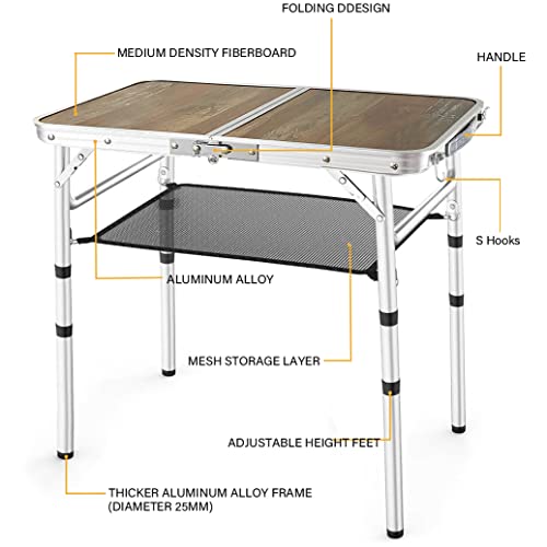YihuiKo Small Folding Table, 3 Adjustable Heights Picnic Table, Outdoor Folding Table with Storage Mesh Layer, Portable Table for Outdoor & Indoor - size: 24"L x 16"W x 24"H