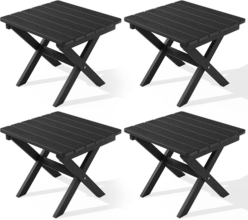 SERWALL Folding Outdoor Side Table Set of 4, Small Adirondack Side Table, Black - color: Black, size: Foldable 4-pack