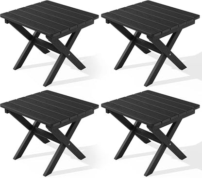 SERWALL Folding Outdoor Side Table Set of 4, Small Adirondack Side Table, Black - color: Black, size: Foldable 4-pack