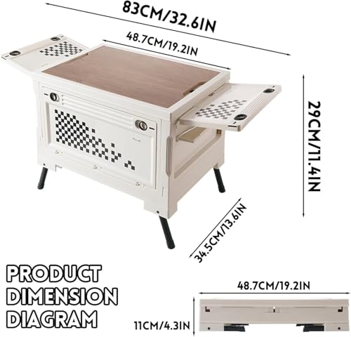 Folding Camping Storage Box with Wooden Table Board, Multi-Functional Collapsible Camp Kitchen Box, 55L Storage Bin for Trunk Organizer for Outdoor Picnic, Car RV and Organization
