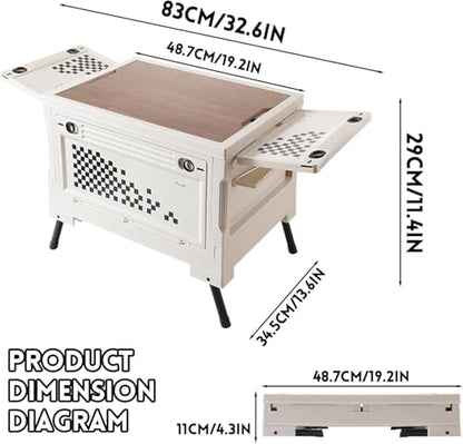 Folding Camping Storage Box with Wooden Table Board, Multi-Functional Collapsible Camp Kitchen Box, 55L Storage Bin for Trunk Organizer for Outdoor Picnic, Car RV and Organization