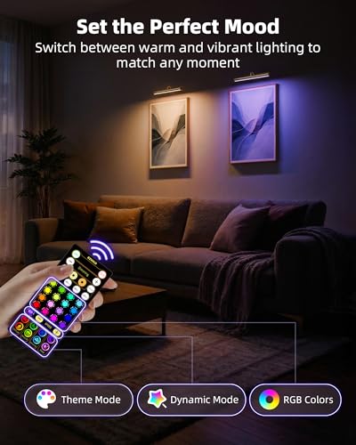 EZVALO 13in Picture Light for Wall, 4000mAh Rechargeable Art Light with Remote, RGB & 3 Color Temps, Battery Operated Wall Light for Paint, Photo - 2 Pack - color: RGB Gold