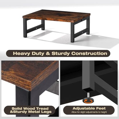 Flottian 6" Wooden Step Stools for Adults Kids,15.4" Extra Wide Heavy Duty Step Stool Holds Up to 300 lbs,Bed Step Stool for High Beds,Stools for Bedroom,Kitchen,SUV ect,Easy Assemble,Rustic Brown