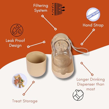 2-in-1 Portable Pet Water Bottle with Treat Storage, BPA-Free Leak-Proof Travel-Friendly Dog & Cat Hydration Dispenser for Walks