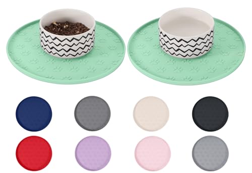 Comtim Waterproof Dog Food Mat - 2 Pack Silicone Pet Food Mat Dog Food Bowl Mats Cat Water Mats Eating Tray, Non-Slip Pet Placemat with Lip for Messy Drinkers to Protect Floor,Mocha Green 11" - color: Mocha Green