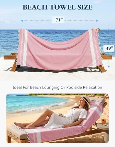 LANE LINEN Beach Towel 2 Pack - Beach Towels Oversized, Pre-Washed Large Beach Towels, Sandless Beach Towel, Quick Dry Travel Towel, Large Pool Towels, 39"x71" - Cashmere Rose - color: 26: Cashmere Rose, size: Pack of 2