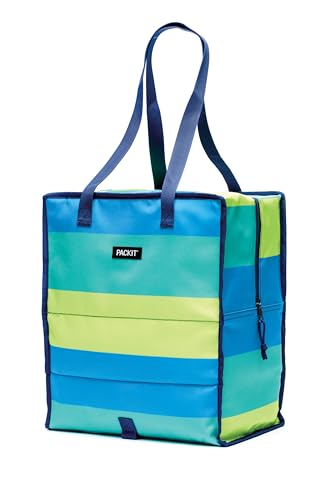 PackIt Freezable Grocery Shopping Bag with Zip Closure, Fresh Stripe - color: Fresh Stripes