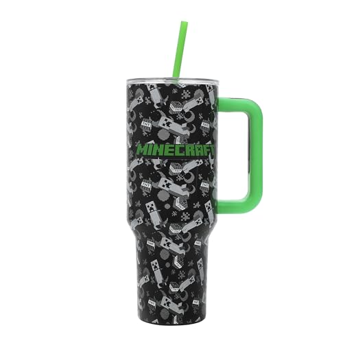 Bioworld Minecraft Creeper & TNT 40 Oz Black Stainless Steel Tumbler With Handle - color: Minecraft Creeper & TNT Blue