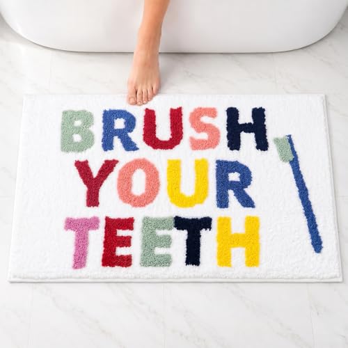 Brush Your Teeth Bathroom Rugs 17x24,Soft, Absorbent and Non Slip Bath Mat, Machine Washable with Colorful Letter Designs Bath Mats for Bathroom, Tub, Shower or Sink,Home Decor Accessories - color: Brush Your Teeth, size: 17"×24"