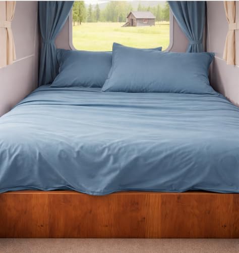 Rajlinen Short Queen RV Camper Sheet Set (60x75) – 100% Egyptian Cotton, Soft & Cooling, 16" Deep Pocket Fitted Sheet, Luxury Hotel Quality Bedding for RVs, Campers & Motorhomes (Cadet Blue) - color: Cadet Blue, size: Short Queen (60X75)