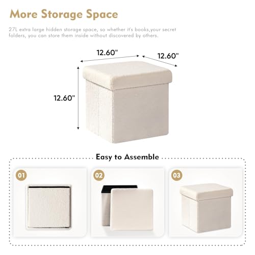 B FSOBEIIALEO Small Storage Ottoman Cube Sherpa Ottomans Foot Rest, Foldable Boucle Ottoman, Faux Teddy Fur, Cream White 12.6"x12.6"x12.6" - color: White, size: 12.6"x12.6"x12.6"