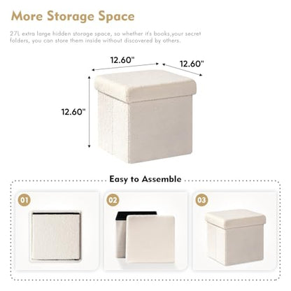 B FSOBEIIALEO Small Storage Ottoman Cube Sherpa Ottomans Foot Rest, Foldable Boucle Ottoman, Faux Teddy Fur, Cream White 12.6"x12.6"x12.6" - color: White, size: 12.6"x12.6"x12.6"