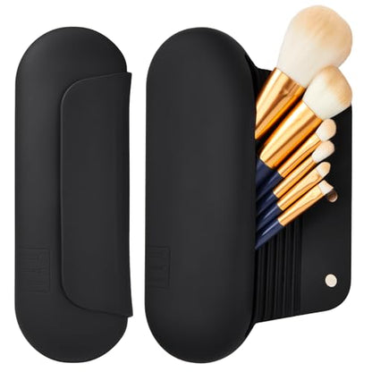 AGIKET Silicone Makeup Brush Holder Travel Cosmetic Bag：Soft Portable Cosmetic Face Brushes Holder with Upgrade Anti-Fall Out Magnetic Closure, Large Travel Makeup Brush Case - Black - color: Black, style: Brush Holder