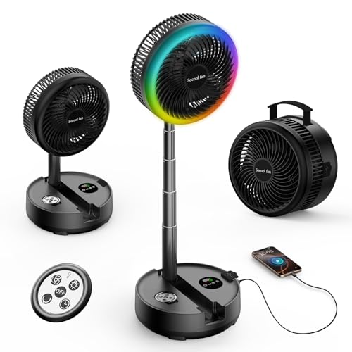 Socool 40000mAh Portable Fan Foldable Battery Rechargeable with 8 Speed & 106H, 90° Osciliating Floor Standing Fan Remote, Desk Fan with 8H Timer & LED Light for Home Outdoor Travel Camping - color: Black, size: 10inch