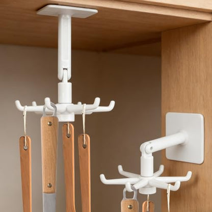 Multi-Purpose Under Cabinet Kitchen Utensil Hook, 360° Rotating Utensils Hanger Hook for Kitchen and Bathroom Hanging Rack for Tools/Towel/Knife/Scoop(White) - color: Upgrade White-1 PCS
